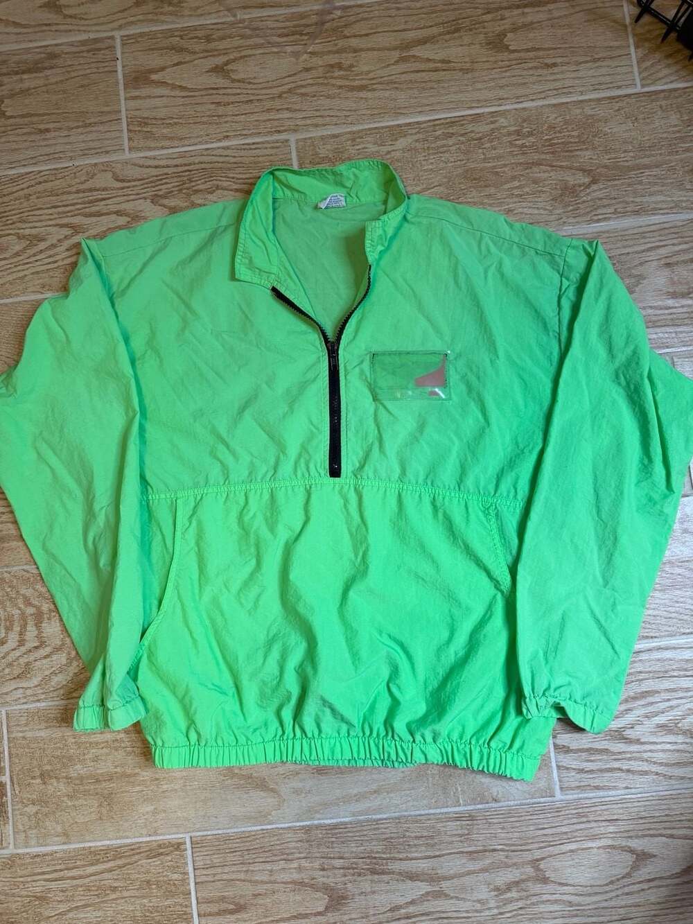 Vintage Crazy Shirt Hawaii Neon Green Half Zip Windbreaker Nylon Pullover Medium